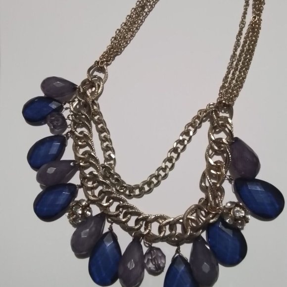 Lolite Badamche Necklace Almonds Rimestones Balls Vintage Blue And Grey Jn1 - Picture 1 of 5